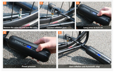 CYCPLUS Pompa d'aria intelligente Accessori per biciclette Gonfiatore portatile ad alta pressione Pompa a mano Power Bank per bici Pneumatico per auto MTB Palla a pedale  18