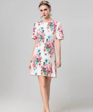 Elegant 2025 Summer Fashion Flower Plus Size Women's Printed Short Sleeved Dress