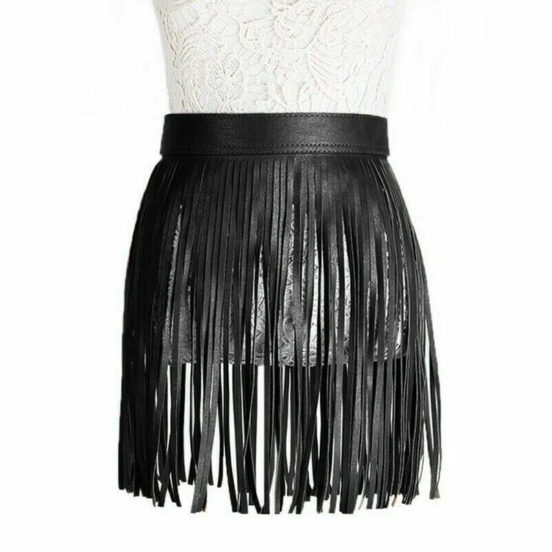 Damen Fransen Gürtel Kunstleder Minirock Druckknopf Schnalle Verstellbar - Bild 2 von 4