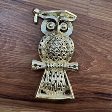Vintage Earring ring Holder Gold Tone Wise Owl Jewelry Stand Vanity Storage 70  s