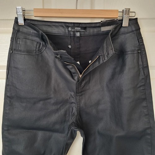 Highwaisted Coated Skinny Black Missguided Trousers - Size 10R, BNWT - Picture 6 of 10