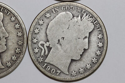 4-1907 MINTS D-S-P-O Grades G-G-G-VG Barber 90% Silver Half Dollar