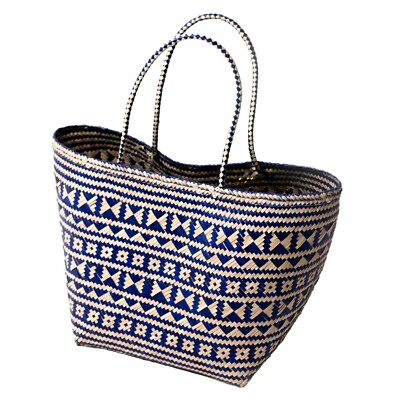 Korbtasche geflochten aus Rattan Blaue Shoppingtasche Henkeltasche