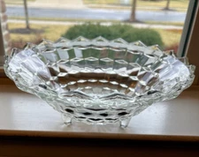 VTG Indiana Glass Whitehall Colony Cubist 3 Toed Lg Heavy Glass Bowl Dish 10"