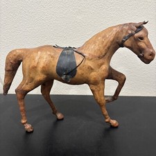 Vintage Brown Leather Horse Sculpture Equipped Saddle