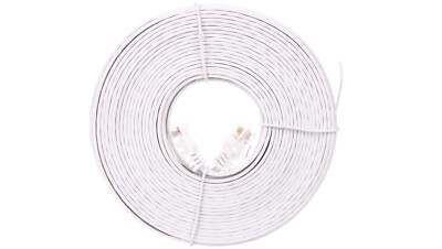 Flaches U/UTP-Patchkabel, Kat. 5e, weiß, 10 m, 93363 Netzwerkkabel LAN Ethernet