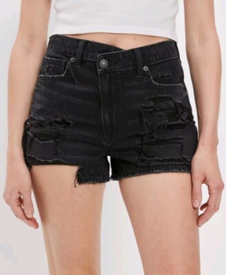American Eagle Black Ripped Mom Jean Shorts 18 *FREE GIFT