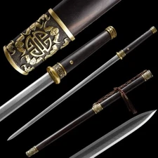 Exquisite China Jian Sword Sharp Damascus Steel Blade Ebony Sheath Full Tang New