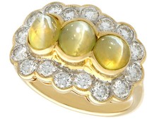 1970s 2.19 Ct Chrysoberyl 0.96 Ct Diamond 18k Yellow Gold Dress Ring