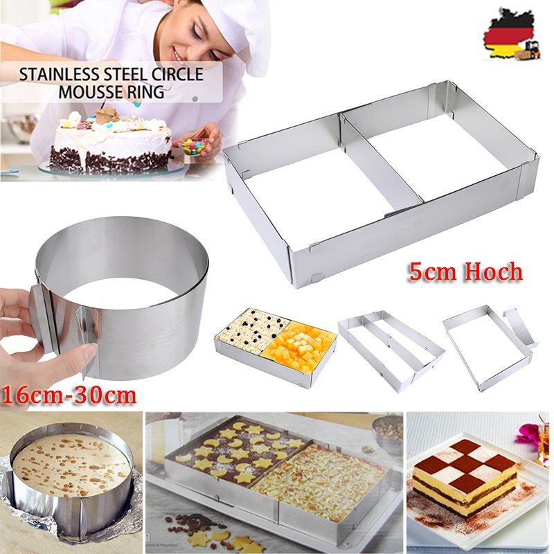 Edelstahl Verstellbar Backrahmen Rund Eckig Tortenring Cake Kuchen Ring Backform