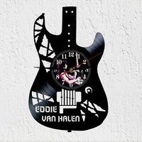 Vinywoody Wanduhr Vinyl Schallplatte Silhouette Gitarre Eddie Deko