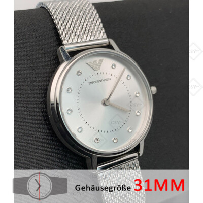 Emporio Armani AR11128 Silber Ton Mesh Stahl Armband Chronograph 31mm Damenuhr
