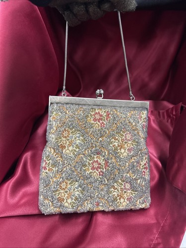 Mid Century Handtasche Tasche Blumenstickerei Viktorianisch