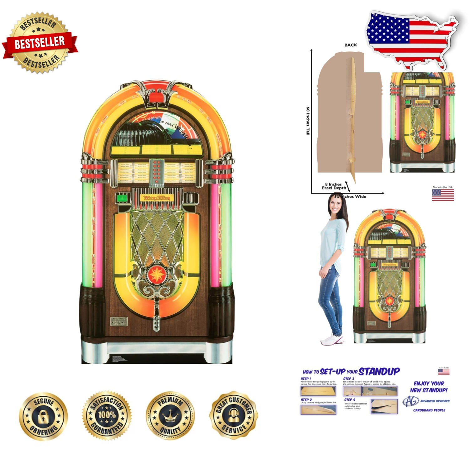 Durable Wurlitzer Jukebox Cardboard Standee - 60