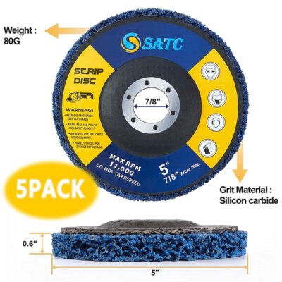 SATC5 Pack 5''x7/8'' Poly Strip Disc Wheel Paint Rust Removal Clean For Grinder