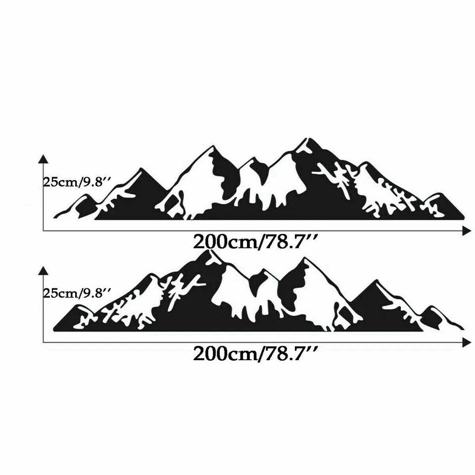 2Pcs Black Snow Mountain Car Side Skirt Sticker For Tacoma RAV4 JEEP Ford Etc - Image 2 of 4