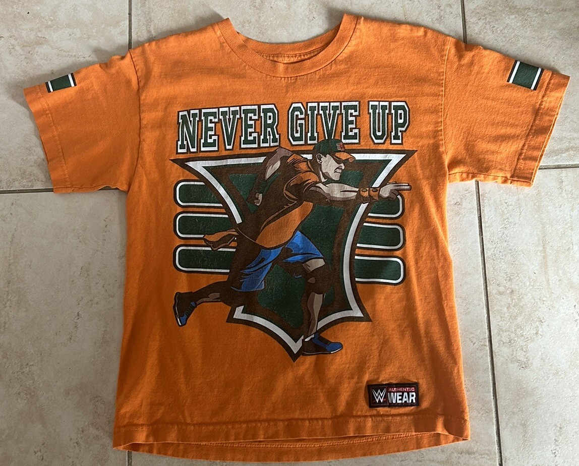WWE John Cena Shirt Youth Large Orange 15X Never Give Up Official