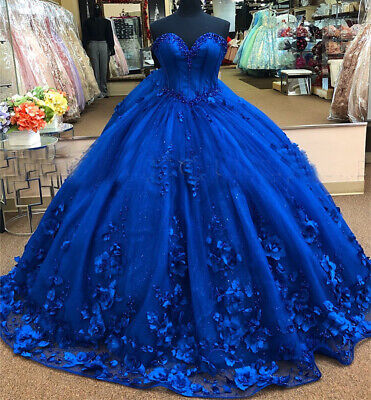 Quincenera Girls Pageant Wedding Dress Organza Ball Gown Royal Blue sz 3 thru 16