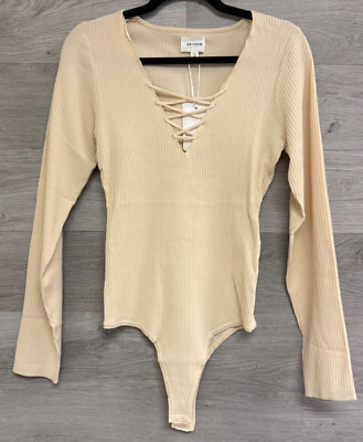 NWT Heyson Bodysuit Womens Small Beige Tan Tank top Snap Closure Tank Top