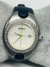 Ladies DKNY NY-5018 Silver Tone Diamond Bezel Quartz Date Watch New Battery