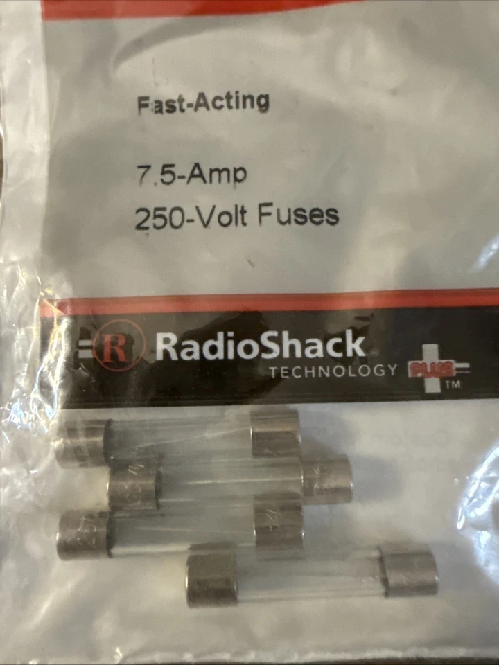 RADIOSHACK 270-0129 FUSIBLES DE ACCIÓN RÁPIDA 7,5 AMPERIOS 250 VOLTIOS PAQUETE DE 4 Foto 2 de 3