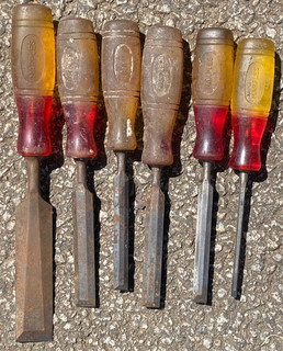 Set of 6x Vintage Marples Bevel Edged Chisels Carpenters Tools