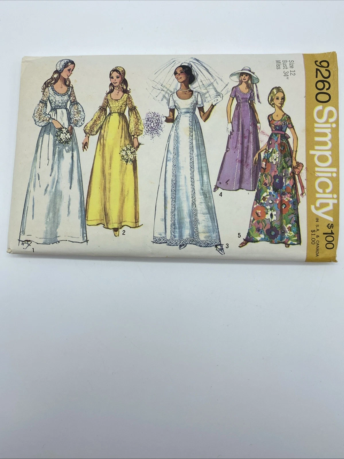 Simplicity 9260 Sewing Pattern Size 12 Misses Wedding Dress Bridesmaid 1971