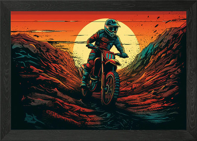 Biker auf Feldweg Gerahmtes Wandbild Poster Leinwanddruck Bild