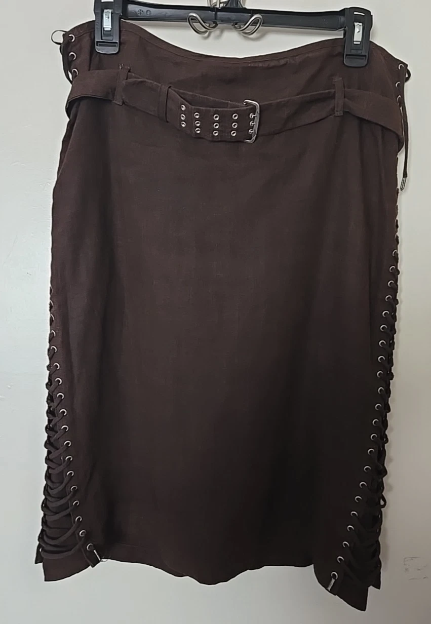 Archival J. P Gaultier Femme Linen LaceUp Side Skirt Whimsigoth Made in Italy