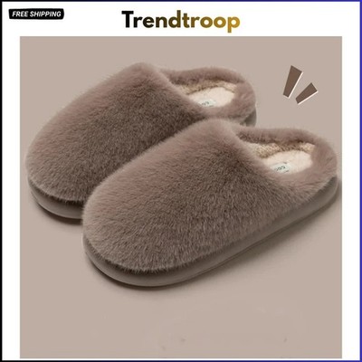 Women s Winter Faux Fur Slippers Warm Plush Indoor House Shoes Soft Sole