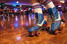 Vintage Chicago Roller Derby Quad Skates Blue Red Leather Mens USA