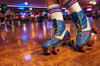 Vintage Chicago Roller Derby Quad Skates Blue Red Leather Mens USA