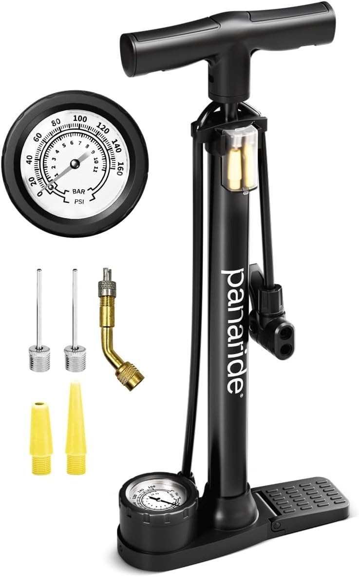 Bike Floor Pump with Gauge, Dual Presta and Schrader Valve, 