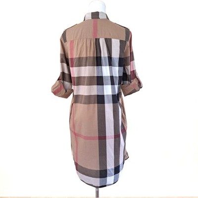 BURBERRY Kelsy Brown Check Dress Cotton Shirt Dress Size 2 No Belt