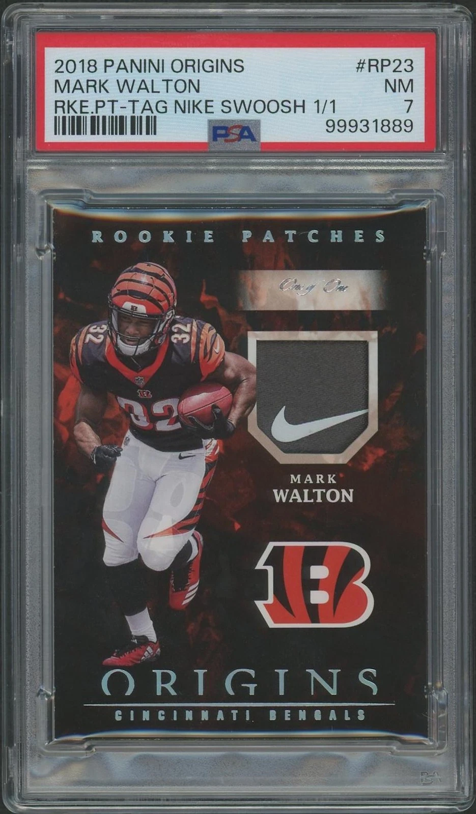 Mark Walton Panini Origins Rookie Patches #RP23 Tag Nike Swoosh 1/1