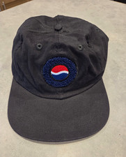 Pepsi Snapback Hat Black Chenille Logo Patch Flat Brim Embroidered Adjustable