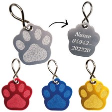 Schecker Hundemarke Pfote gro&szlig;, inkl. Gravur Namen Tel. 33 x 34 mm 4 Farben