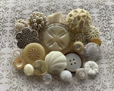 Fancy White/Cream Color Buttons Glass Vintage Plastic Rhinestones Sparkle & More