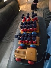 Vintage 1986 Pull-A-Long Wooden Train Set with 27 Wooden Soldiers