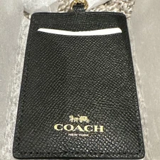 Coach F57311 Crossgrain Leather Lanyard Badge ID Holder - Black/Gold/ FAST SHIP