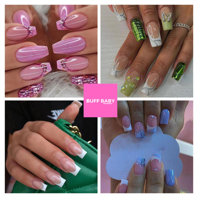 French Square False Press On Short 4 Style Nails Full Cover Shimmer Art 24 Stück
