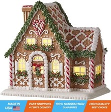 Gingerbread Lighted Christmas House with Chimney 8.75 Inch