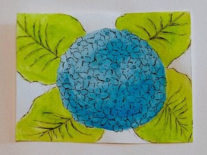ACEO Original Art Card, Blue Hydrangea Watercolor, by elluringsunrays 2.5 by 3.5