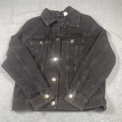 DIVIDED Button Up Black Denim Jean Jacket Long Sleeve Womens Size XS