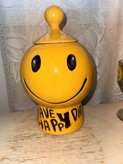 Vintage McCoy Cookie Jar “Have A Happy Day” Smiley Face USA Pottery Yellow