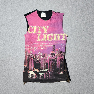 D&G Dolce & Gabbana City Lights graphic zip V-neck tank top pink/black 44it