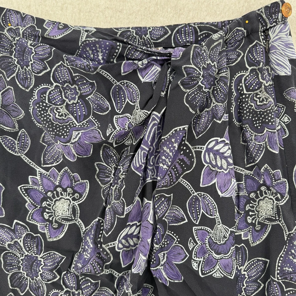 Falda Anne Klein Mujer 8 Negra Púrpura Seda Estampado Floral Cintura Alta Midi Boho Foto 3 de 4