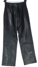 Vintage 90s Women Size M Black Leather Pants High Rise Straight Leg Moto Biker