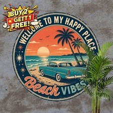 Classic Beach Scene Metal Sign Retro Coastal Wall Decor Plaque 8x12