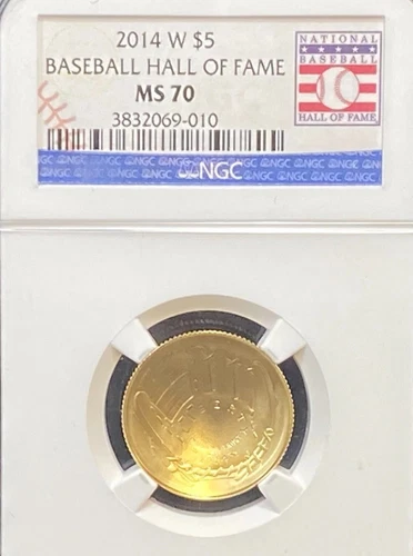 2014 W $5 GOLD BASEBALL HALL OF FAME COMMEMORATIVE COIN NGC MS 70 NO RESERVE